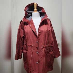 Slouch red hooded drawstring parka coat